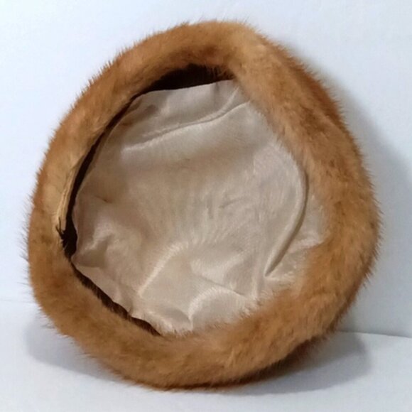 Women's Vintage Mid Century Brown Real Fur Hat with Cloth Crown - Picture 4 of 5